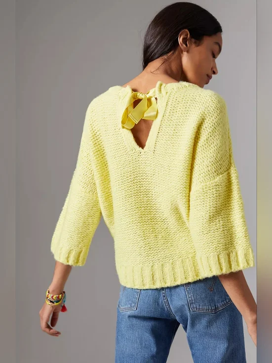 Anthropologie Maeve Cecile Bow-Back Sweater Bright Yellow Size XS - Picture 2 of 16
